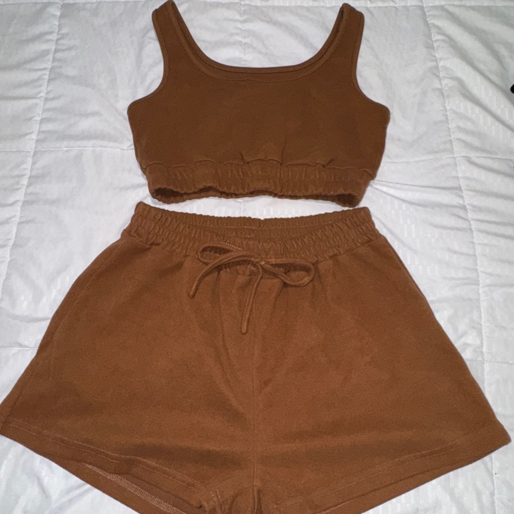 Brown Crop Top and Shorts Set